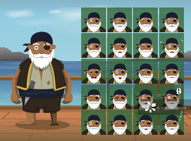 海盗胖船员卡通表情面对矢量插图图片素材