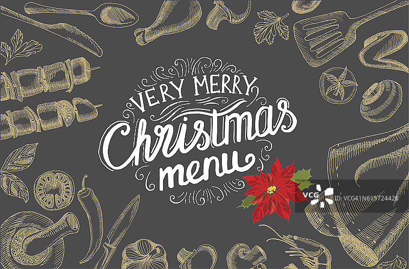 圣诞食品菜单。新年欢迎会邀请餐厅。图片素材