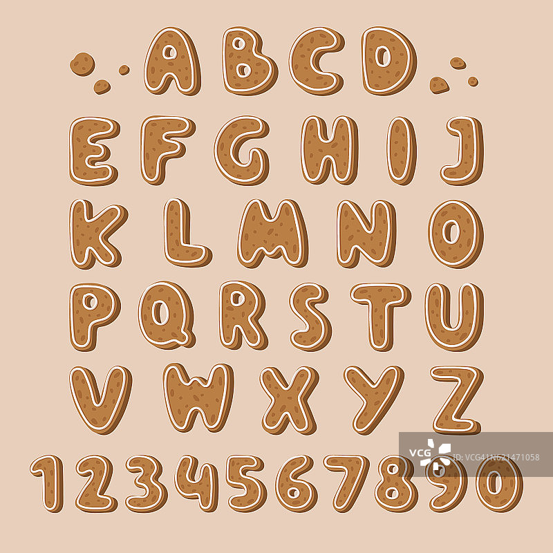饼干饼干字母字体矢量插图。图片素材