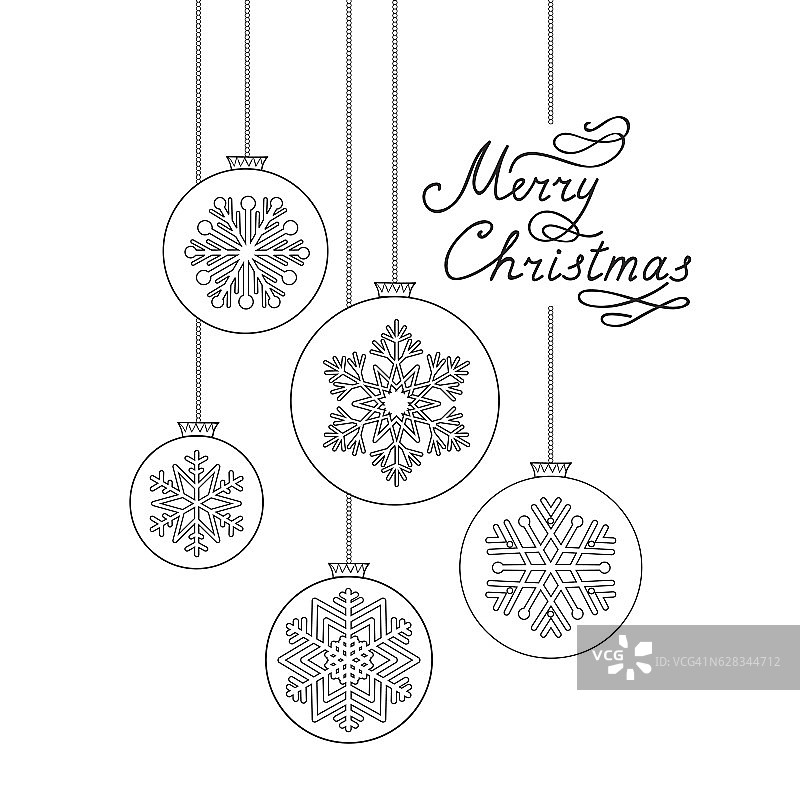 圣诞背景与手写的问候字母，涂鸦处理球装饰图片素材