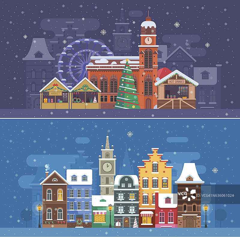 雪城和冬季节日横幅图片素材