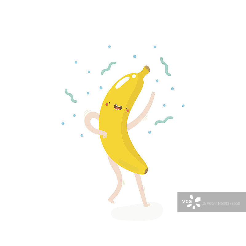 超级可爱的插图与跳舞的香蕉。图片素材