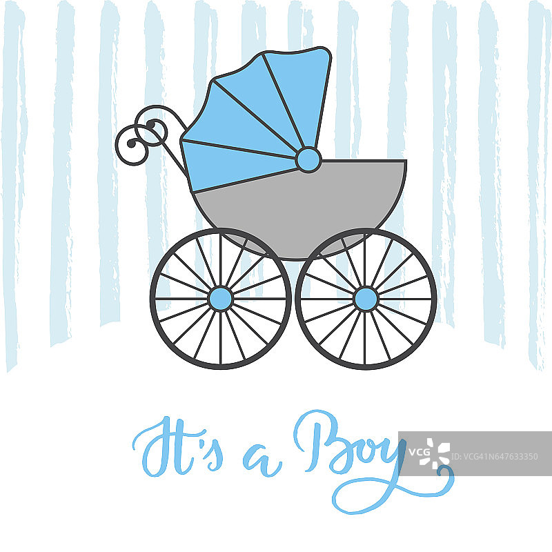蓝色婴儿婴儿车给男孩。图片素材