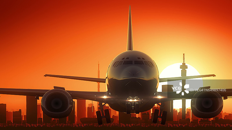 约翰内斯堡南非飞机起飞天际线金色背景图片素材