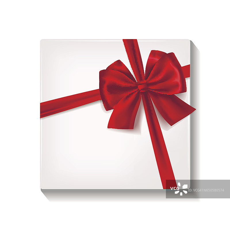 现实的白色礼盒与红色缎带和蝴蝶结。图片素材