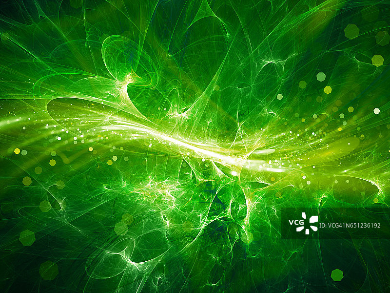 绿色发光高能等离子体场在空间与粒子图片素材