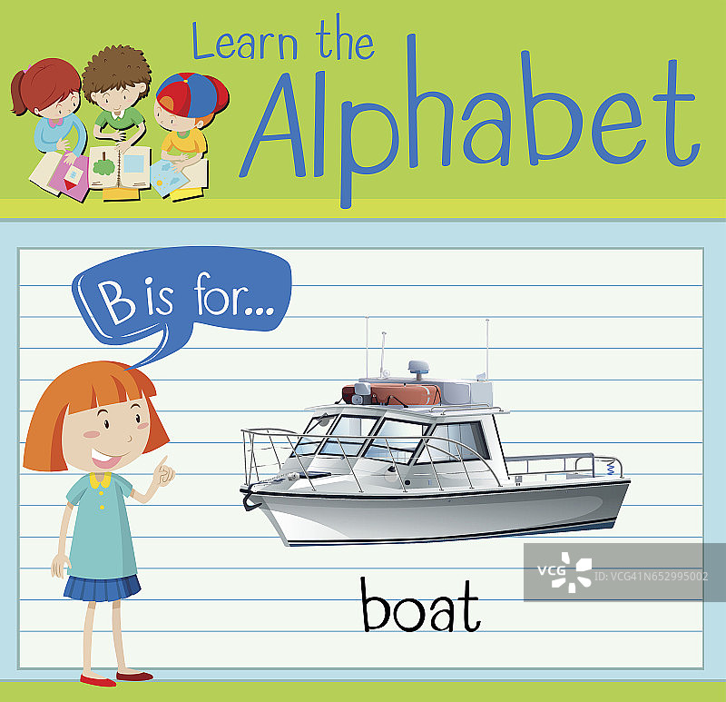 识字卡片上的字母B代表船图片素材