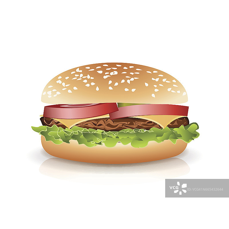 快餐现实流行汉堡向量。照片真实的插图双奶酪汉堡孤立在白色背景图片素材