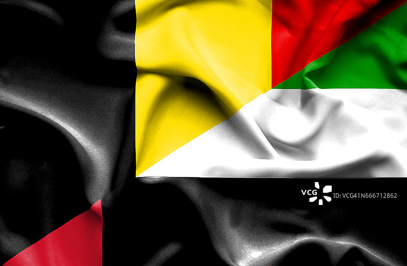 挥舞着阿拉伯联合酋长国和比利时的旗帜图片素材