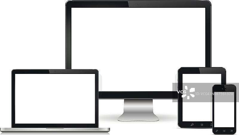 现代电脑显示器，笔记本电脑，数字平板电脑和黑屏手机图片素材