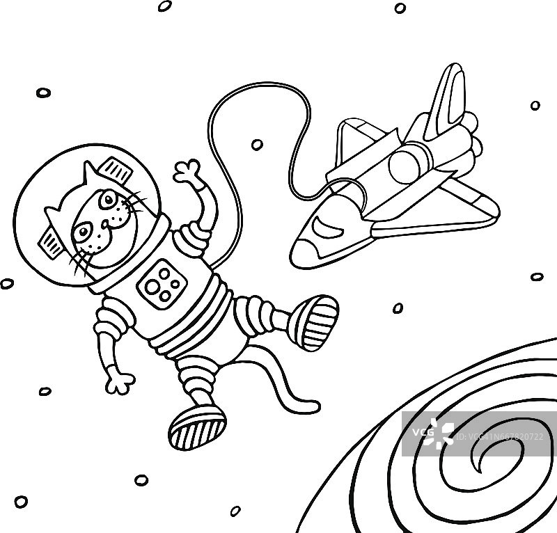 卡通猫宇航员。矢量插图。图片素材