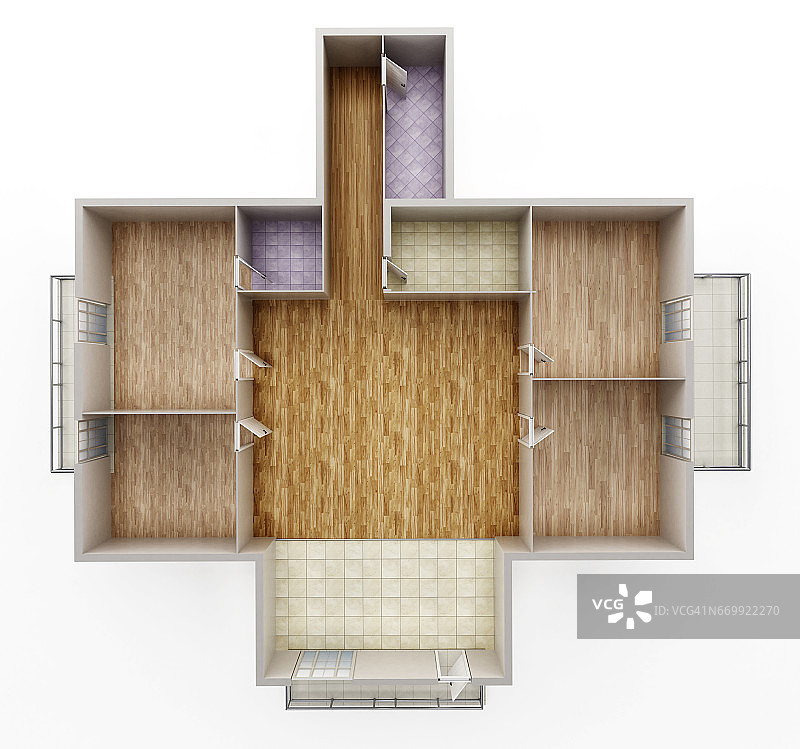 空房子内部模型显示墙壁，门和地板图片素材