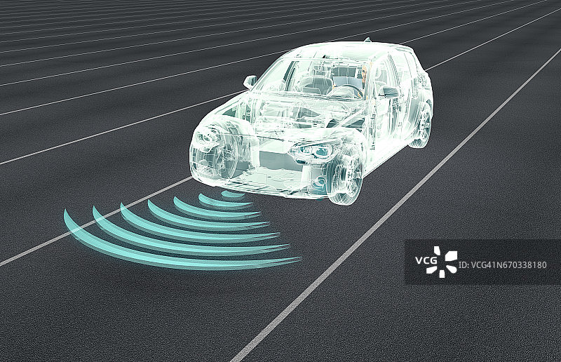 自动驾驶的电子计算机汽车在道路上图片素材