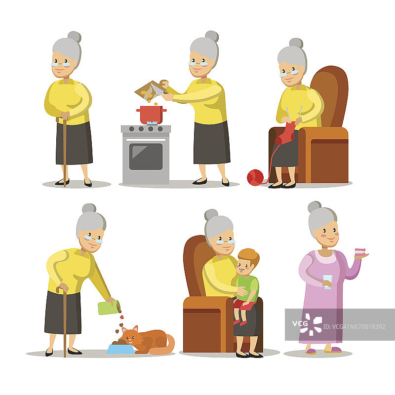 快乐的奶奶和孙子卡通图片素材