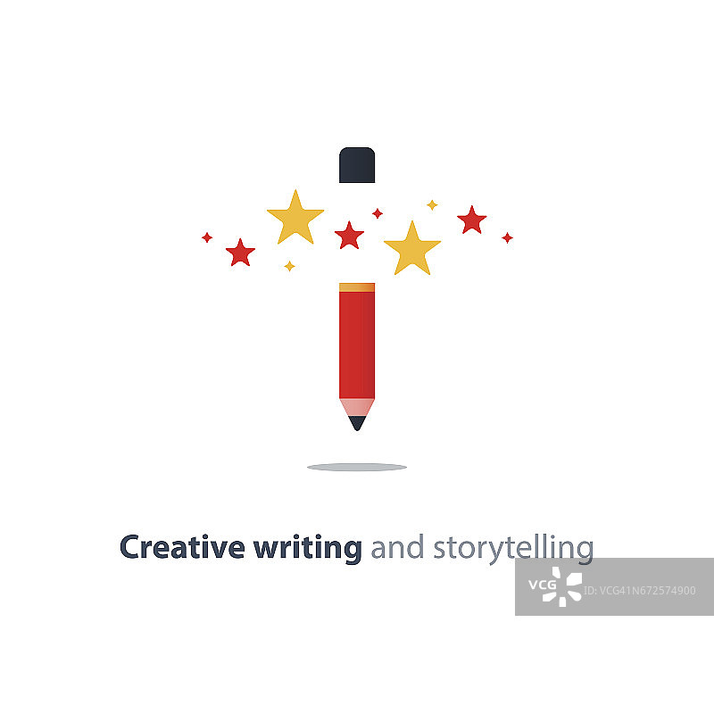 红铅笔星星，创意写作概念，故事讲述矢量图标图片素材