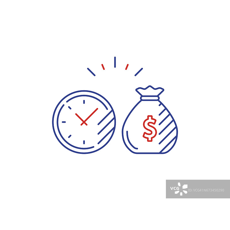 长期投资计划，时间和钱袋线图标图片素材