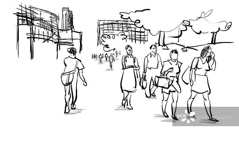 人们在城市旅游手绘卡通素描图片素材
