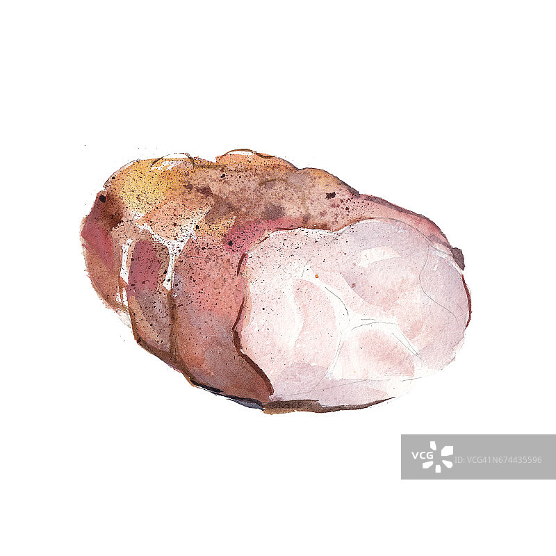 炒肉与香料孤立在白色背景，水彩插图手绘风格。图片素材