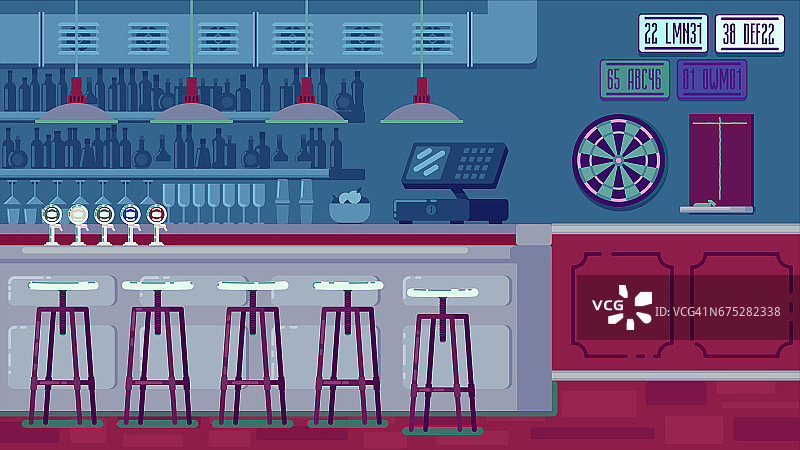酒吧餐厅与柜台在平坦的风格图片素材