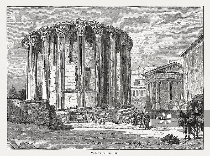 意大利罗马的赫拉克勒斯·维克多(维斯塔)神庙，1884年出版图片素材
