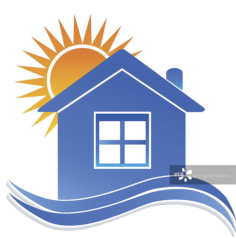 房屋波浪和太阳图标图片素材