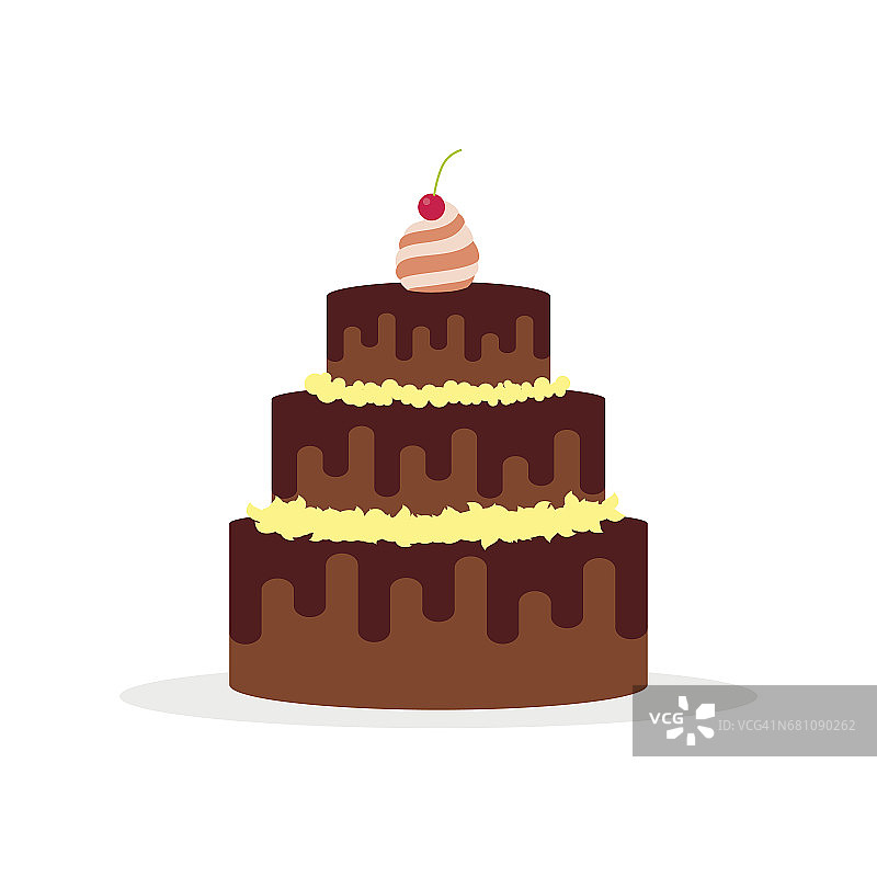 生日、婚礼、周年纪念日和其他庆祝活动用的巧克力蛋糕。矢量插图的平面设计孤立在白色背景图片素材