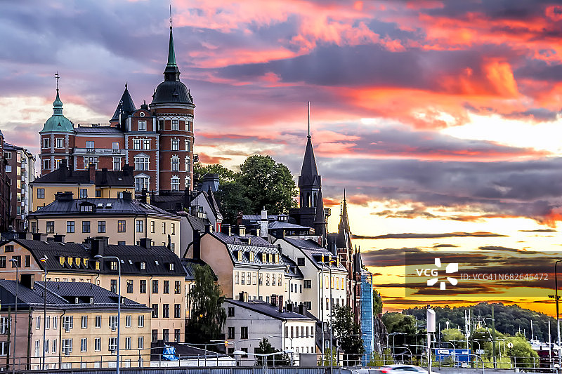 日落时分的斯德哥尔摩。图片素材