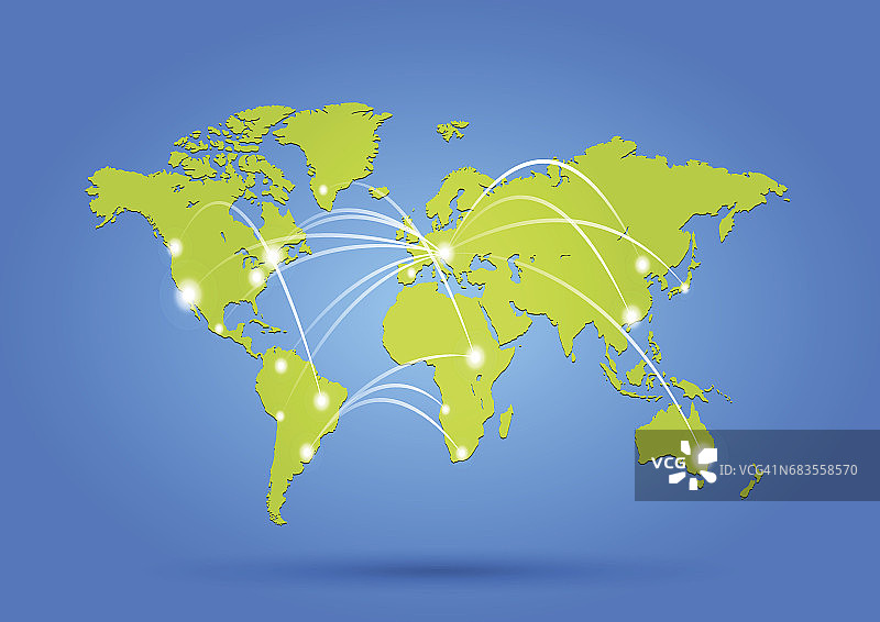 世界地图绿色，网络在蓝色背景图片素材