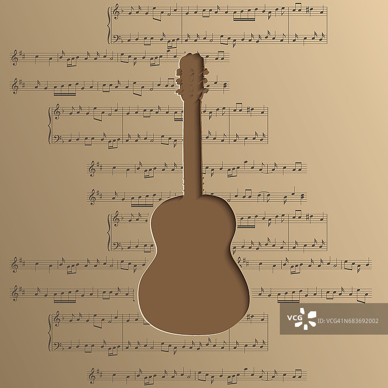吉他剪纸纸矢量音乐背景与音符图片素材