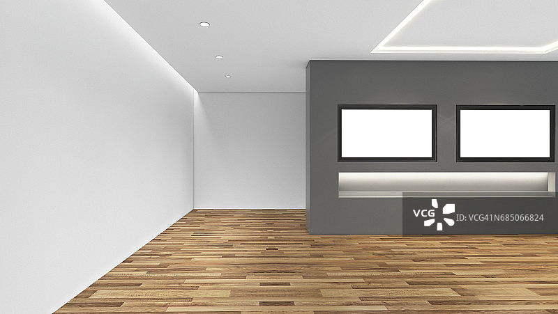 现代空房间，3d渲染室内设计，模拟插图图片素材