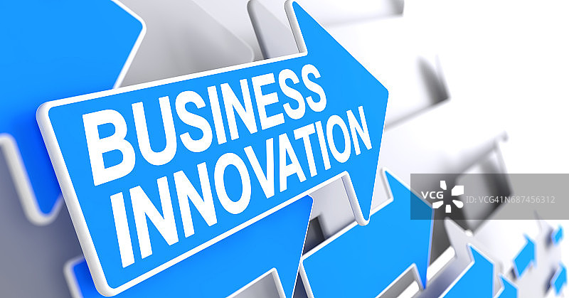 商业创新-蓝指针题词。3D图片素材