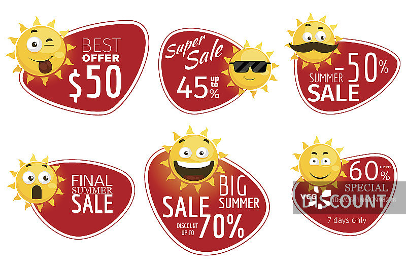 促销广告横幅。向量夏日销售标签与微笑的阳光图片素材