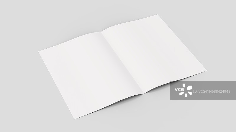 空白杂志或宣传册模型孤立在软灰色背景。三维演示图片素材