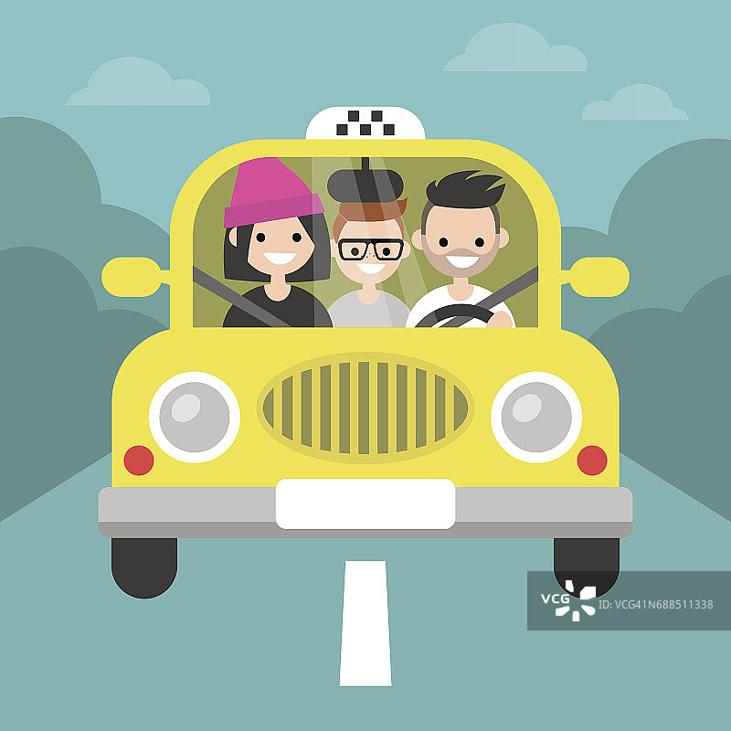 拼车。汽车共享。出租车服务/平面可编辑矢量插图，剪辑艺术图片素材