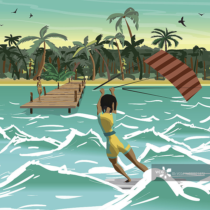 非洲妇女驾驶风筝冲浪图片素材