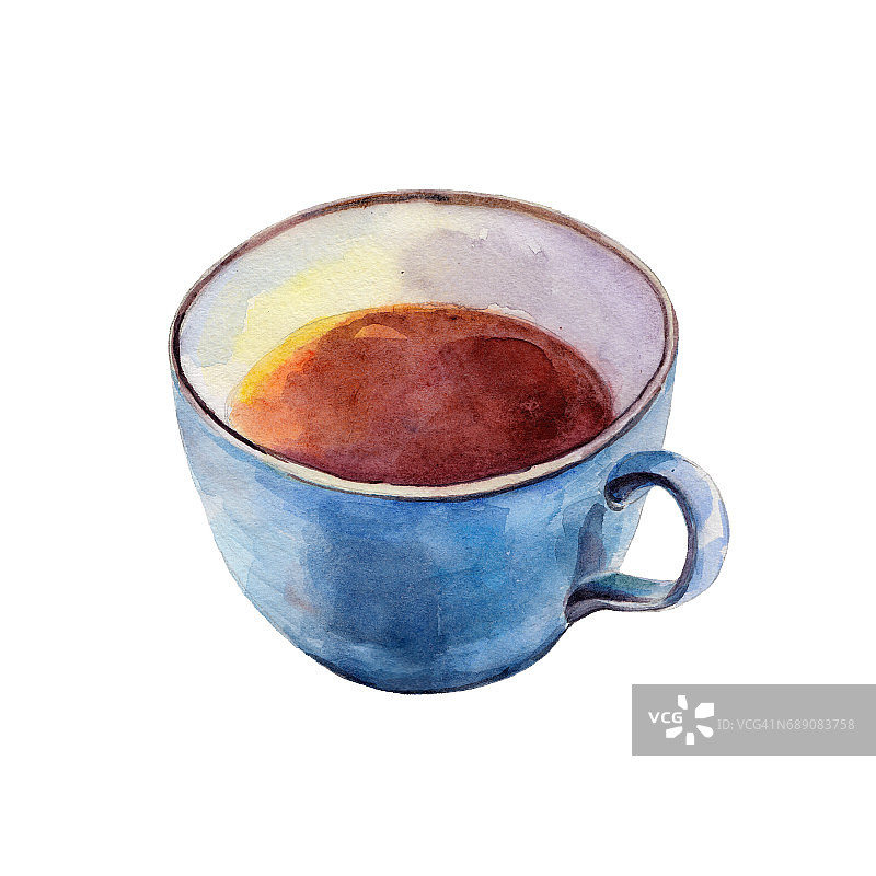 茶杯孤立在白色背景上，手绘水彩插图。图片素材