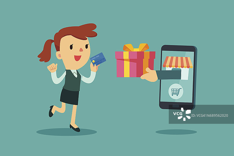 女商人用信用卡在网上购物图片素材