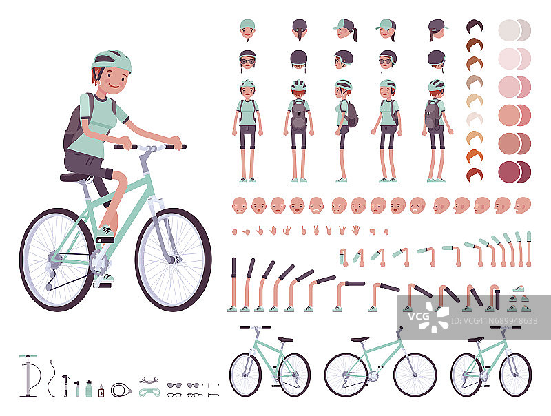 女性自行车手角色创建集图片素材