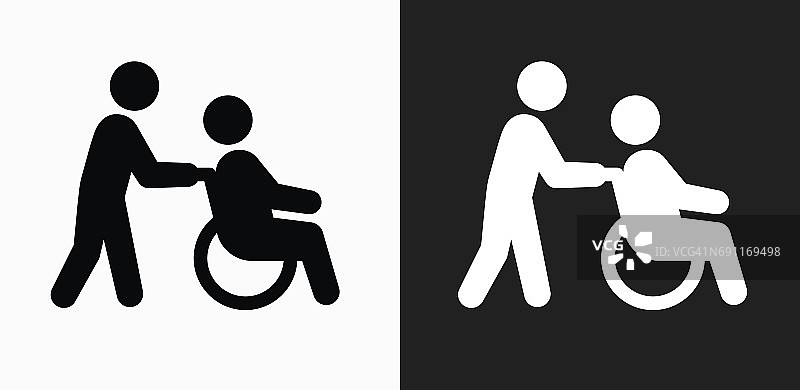 轮椅护理图标上的黑色和白色矢量背景图片素材