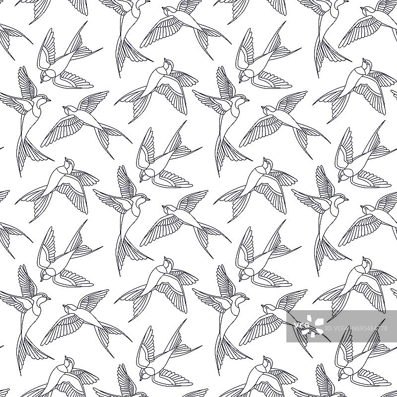 燕子鸟矢量图案。无缝模式与飞鸟。图片素材