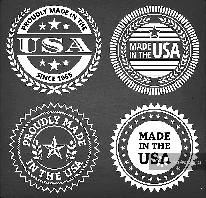 美国制造的爱国徽章矢量设置粉笔板图片素材