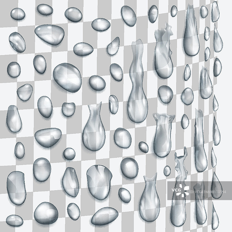透明的灰色水滴沿圆柱形表面流动图片素材