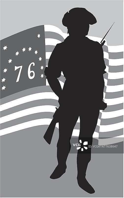 76年美国独立战争士兵和美国国旗图片素材