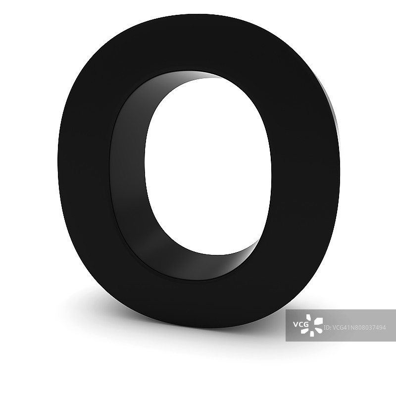 黑色大写O - 3D字母O孤立在白色图片素材