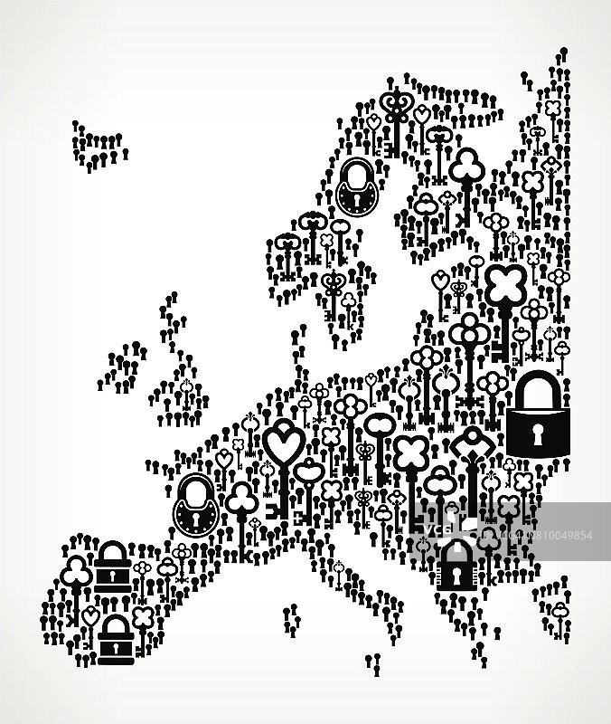 欧洲钥匙和锁古董黑白图形图片素材