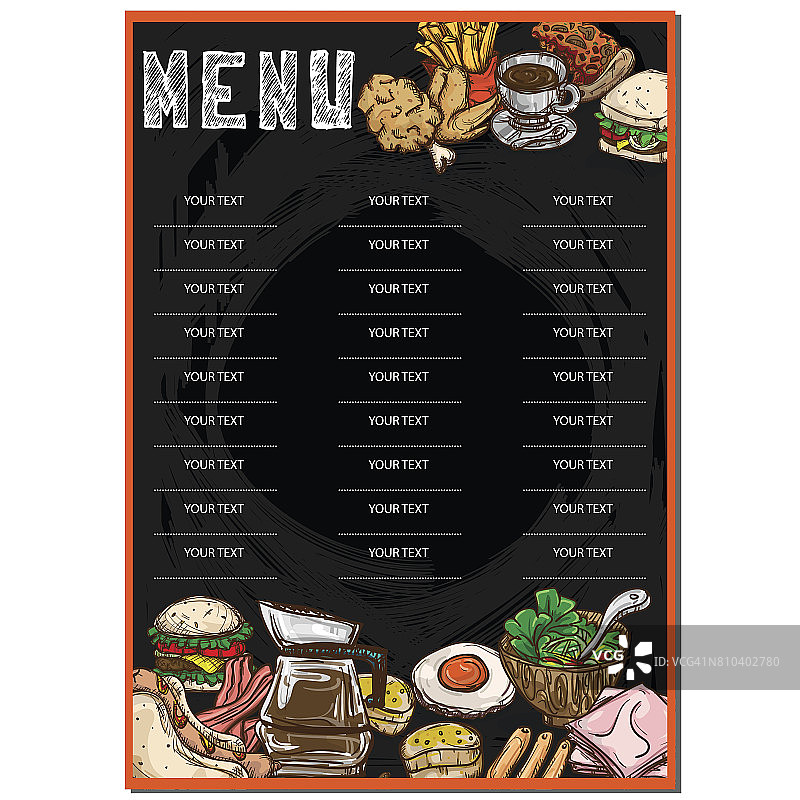 菜单食品餐厅模板设计手绘图形。图片素材