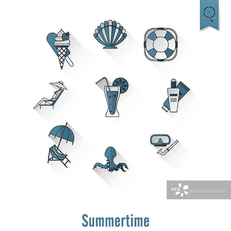 夏季和海滩简单的平面图标图片素材