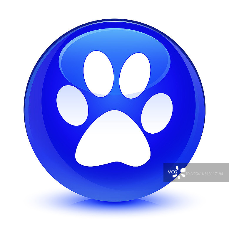 动物足迹图标玻璃蓝色圆形按钮图片素材
