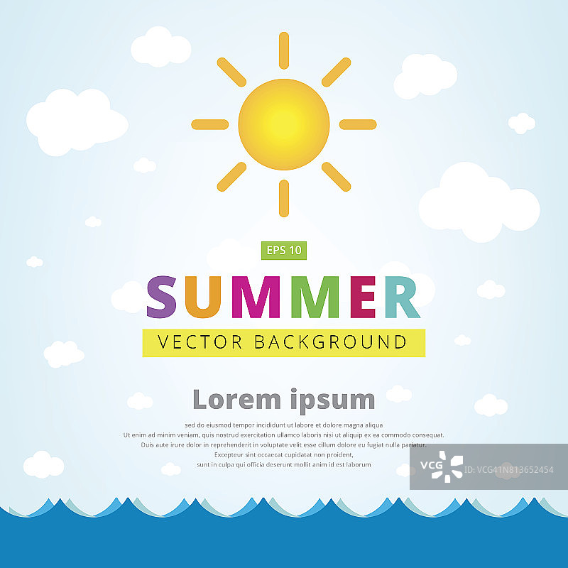 夏季矢量插图与海景太阳和云横幅或海报。矢量图图片素材