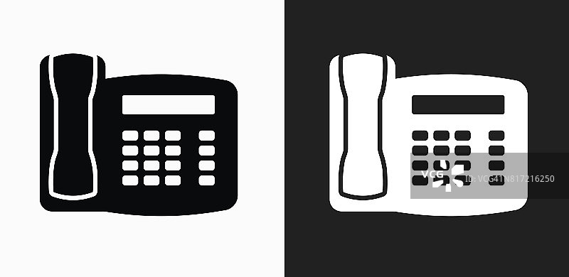 家庭电话图标上的黑色和白色矢量背景图片素材